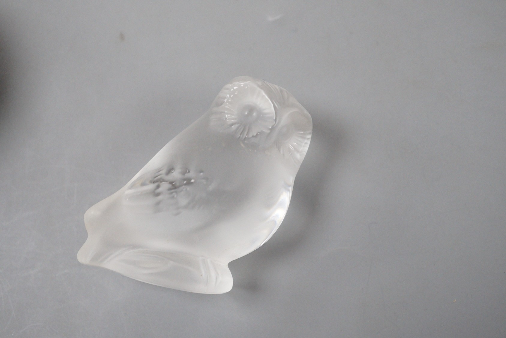 A Lalique owl figure, 6cm tall, and a Murano glass dove